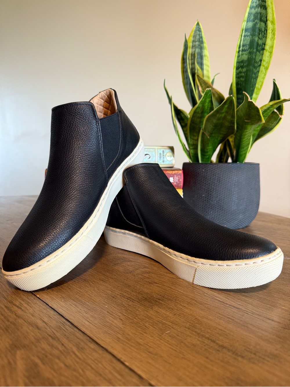 Awake Black Leather Slip-On Sneakers with Cream Sole